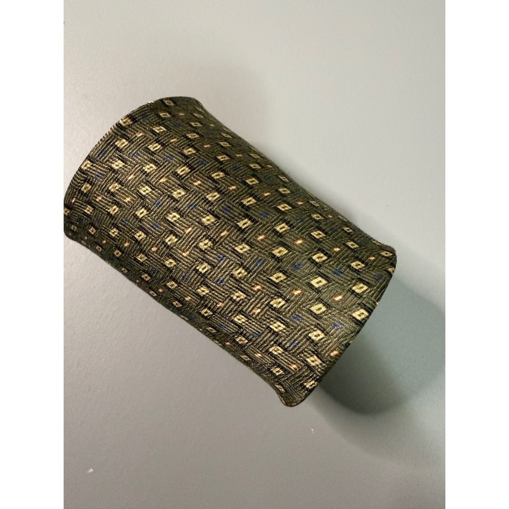 Umberto Bossi Roma Milano Vintage Silk Tie Green Gold Geometric Diamond Handmade